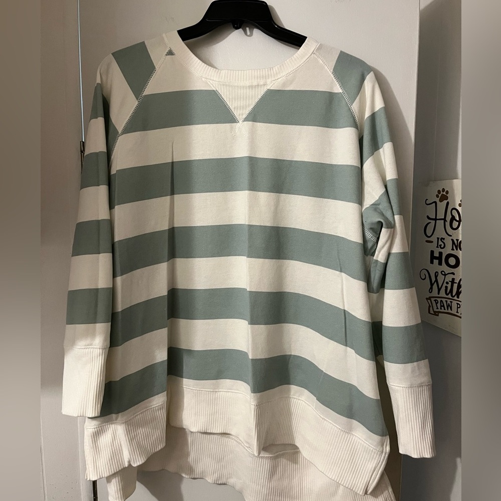 Maurice’s sage green/cream striped sweatshirt. Worn once